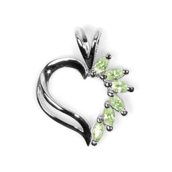Swirl Marquise Heart Pendant Simulated Peridot .925 Sterling Silver Love Charm