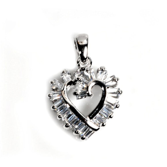 Sterling Silver Vintage Clear CZ Heart Pendant Promise Elegant Classic Charm 925