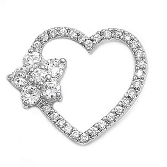 Star Heart Pendant Clear Simulated CZ .925 Sterling Silver Charm