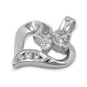 Studded Promise Heart Pendant Clear Simulated CZ .925 Sterling Silver Charm