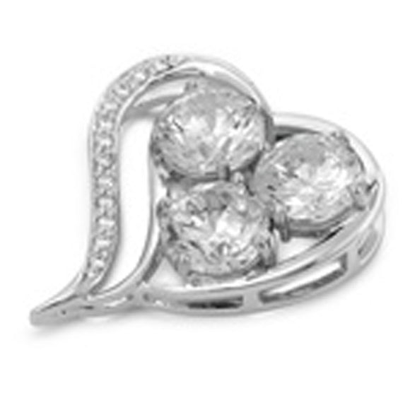 Sparkly Studded Heart Pendant Clear Simulated CZ .925 Sterling Silver Charm
