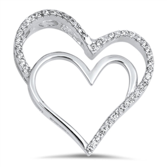Double Heart Outline Pendant .925 Sterling Silver Connected Love Pendant Charm