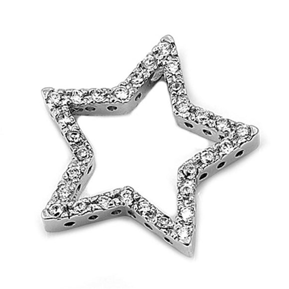 Cute Studded Star Pendant Clear Simulated CZ .925 Sterling Silver Open Charm