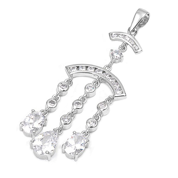 Classic Teardrop Dangle Pendant Clear Simulated CZ .925 Sterling Silver Charm