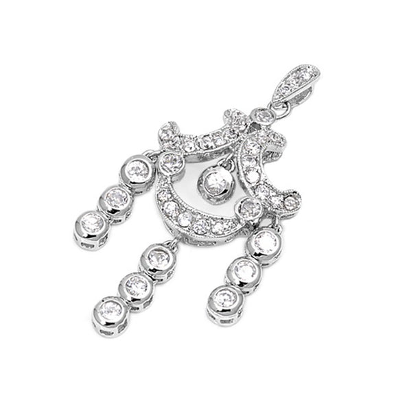 Classic Dangle Chandelier Pendant Clear Simulated CZ .925 Sterling Silver Charm