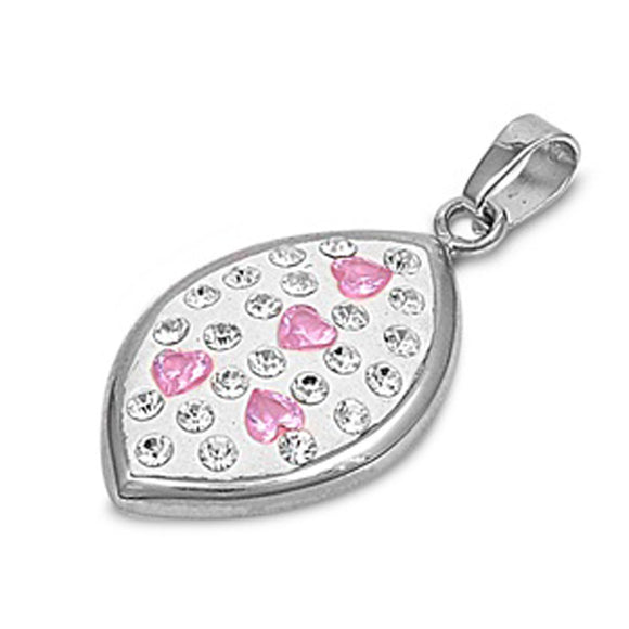 Mosaic Studded Heart Pendant Pink Simulated CZ .925 Sterling Silver Cute Charm