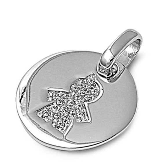 Sterling Silver High Polish Child Medallion Pendant Clear Simulated CZ Charm