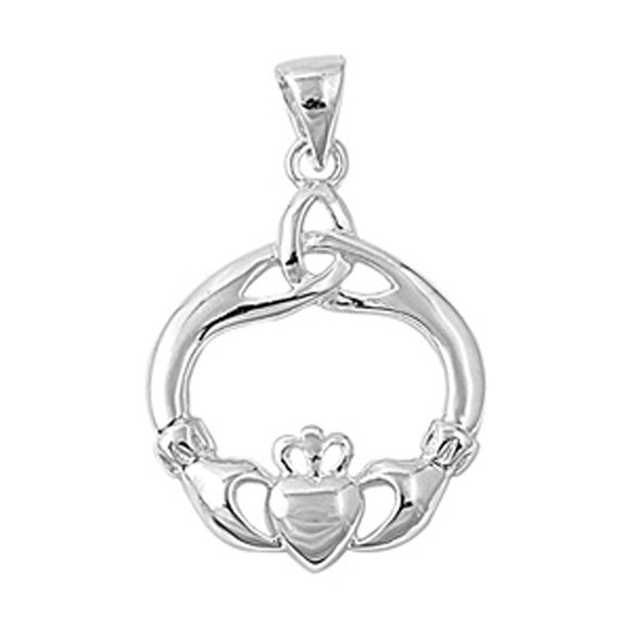Heart Simple Cutout Claddagh Pendant .925 Sterling Silver Celtic Knot Charm