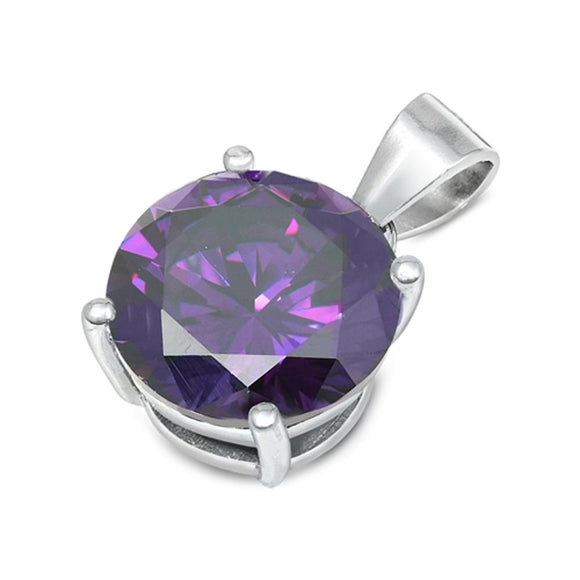 Solitaire Elegant Circle Pendant Simulated Amethyst .925 Sterling Silver Charm