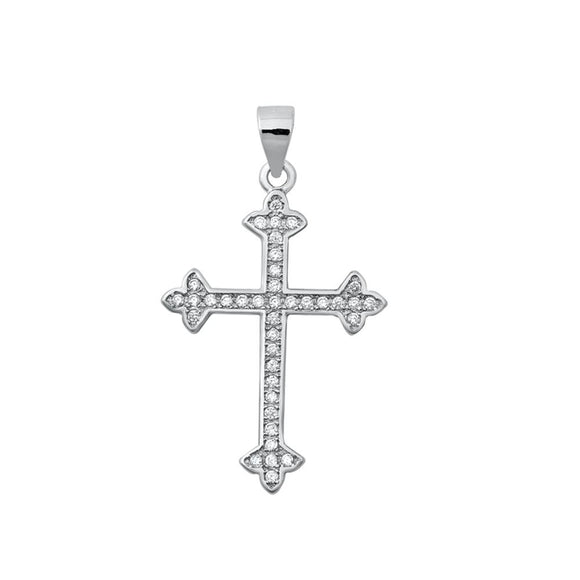 Sterling Silver Clear CZ Cross Pendant Studded Traditional Victorian Charm 925