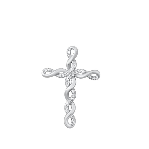 Sterling Silver Clear CZ Infinity Cross Pendant Weave Knot Elegant Charm 925 New