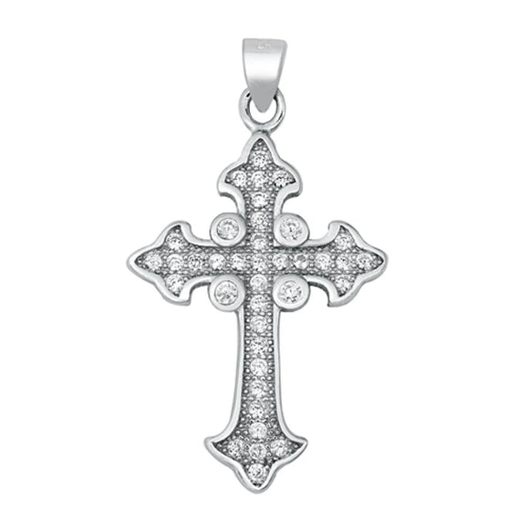 Sterling Silver Ornate Clear CZ Cross Pendant Gothic Style Renaissance Charm 925