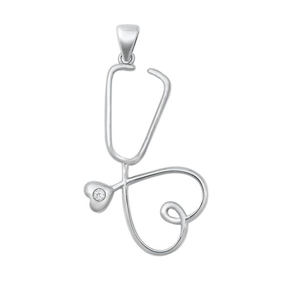 Sterling Silver Wholesale Clear CZ Heart Stethoscope Pendant Doctor Nurse Charm