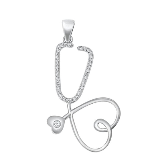 Sterling Silver Wholesale Clear CZ Heart Stethoscope Pendant Medical Love Charm