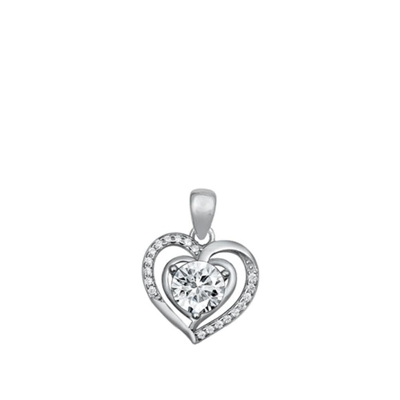 Sterling Silver Polished Clear CZ Heart Pendant Unique Forever Love Charm 925