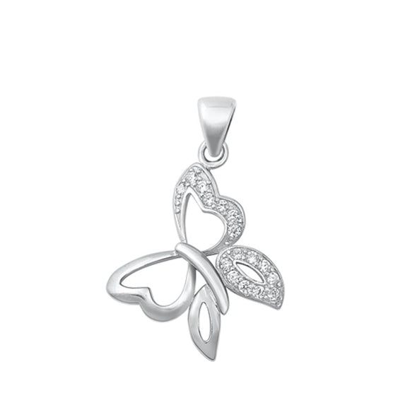 Sterling Silver Beautiful Clear CZ Butterfly Pendant Happiness Joy Charm 925 New