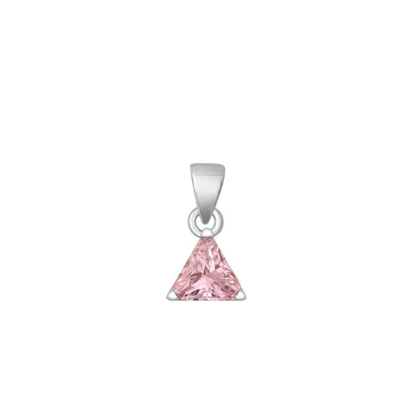 Sterling Silver Classic Pink CZ Fashion Pendant Triangle Charm 925 New