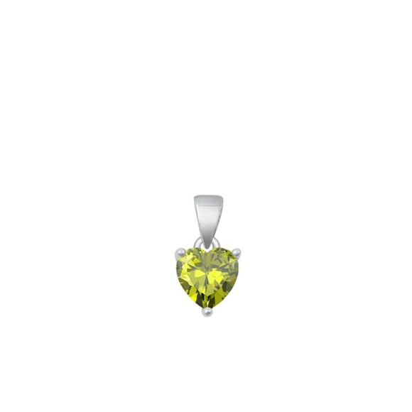 Sterling Silver Classic Peridot CZ Solitaire Pendant Heart Charm .925 New