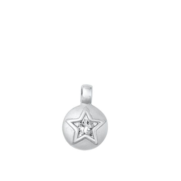 Sterling Silver Unique Clear CZ Star Pendant Brushed Finish Charm 925 New