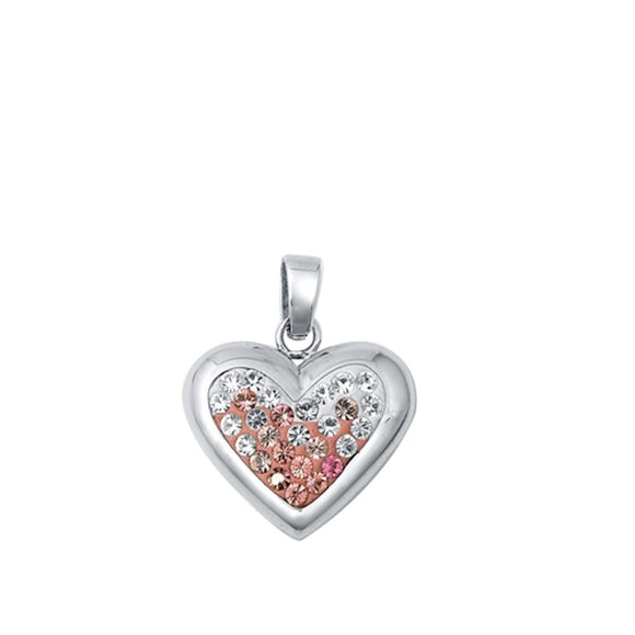 Sterling Silver Fashion Simulated Clear Rhinestone Heart Pendant Charm 925 New