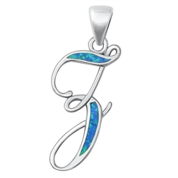 Sterling Silver Classic Blue Synthetic Opal Initial 