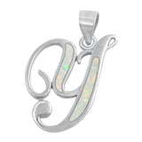 Sterling Silver Wholesale White Synthetic Opal Initial "Y" Pendant Script Charm