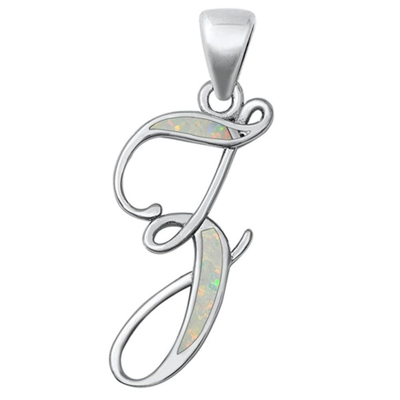 Sterling Silver Beautiful White Synthetic Opal Initial 