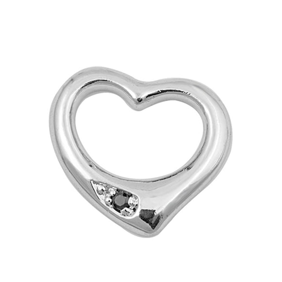 High Polish Heart Pendant Black Simulated CZ .925 Sterling Silver Simple Charm
