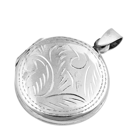 Sterling Silver Etched Round Locket Pendant Vintage Classic Traditional Charm