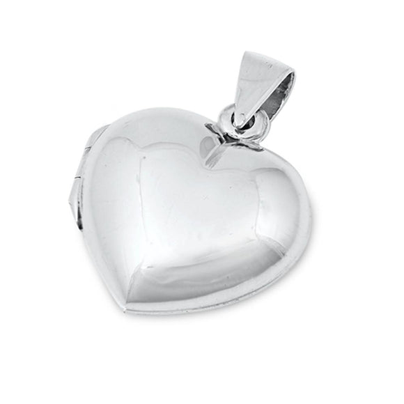 Sterling Silver Puffy Heart Locket Pendant High Polish Elegant Engravable Charm