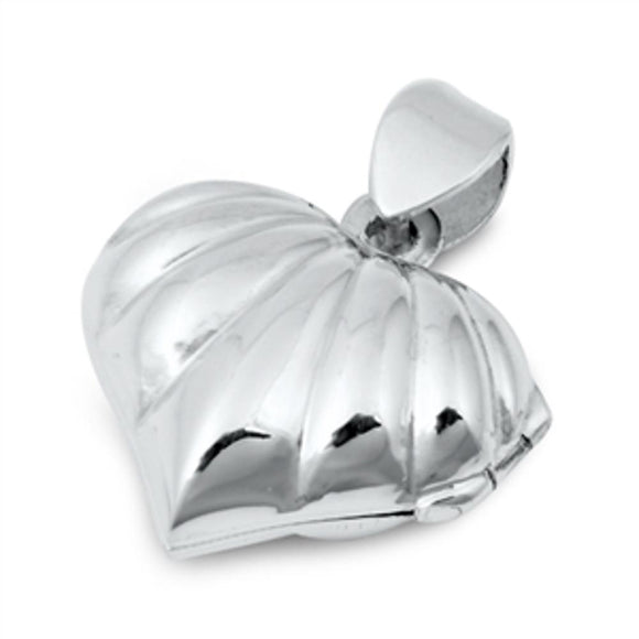 Sterling Silver Puffy Heart Locket Pendant Promise Seashell Love Polish Charm