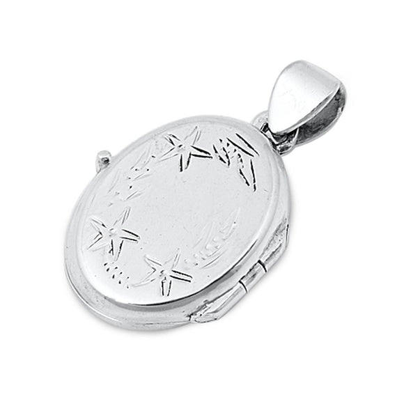 Sterling Silver Etched Star Locket Pendant Vintage Style Love Memory Charm 925