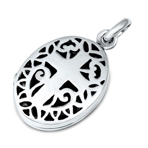 Sterling Silver Filigree Swirl Cross Locket Pendant Elegant Ornate Cutout Charm