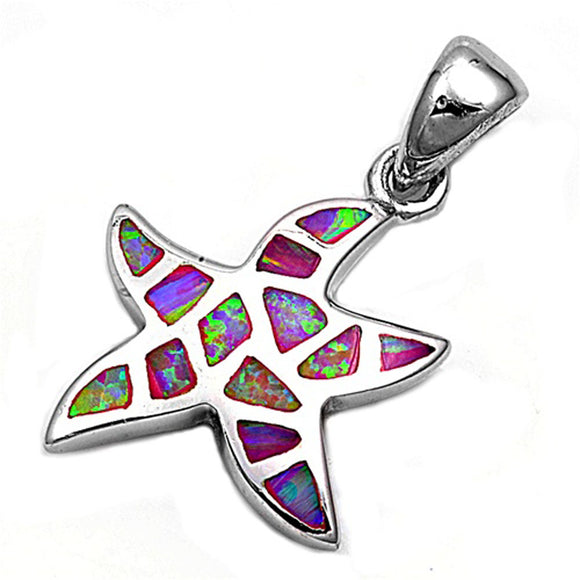 Classic Mosaic Starfish Pendant Pink Simulated Opal .925 Sterling Silver Charm