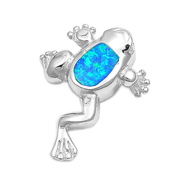 Climbing Tree Frog Pendant Blue Simulated Opal .925 Sterling Silver Charm