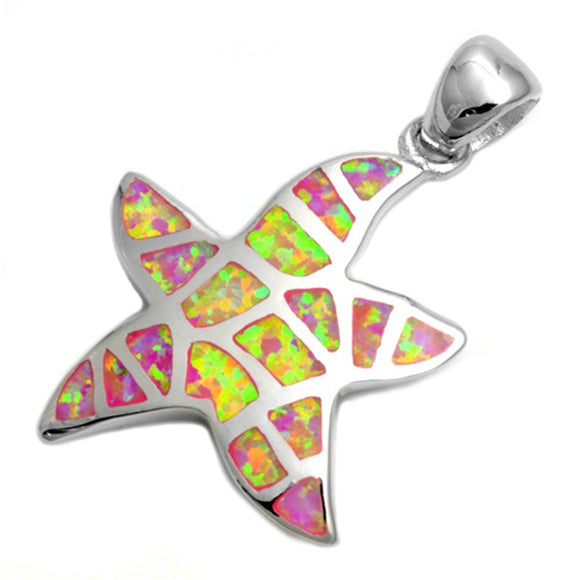 Sparkly Coastal Starfish Pendant Pink Simulated Opal .925 Sterling Silver Charm