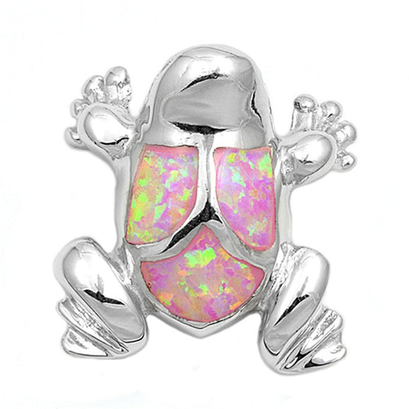 Climbing Sparkly Frog Pendant Pink Simulated Opal .925 Sterling Silver Charm