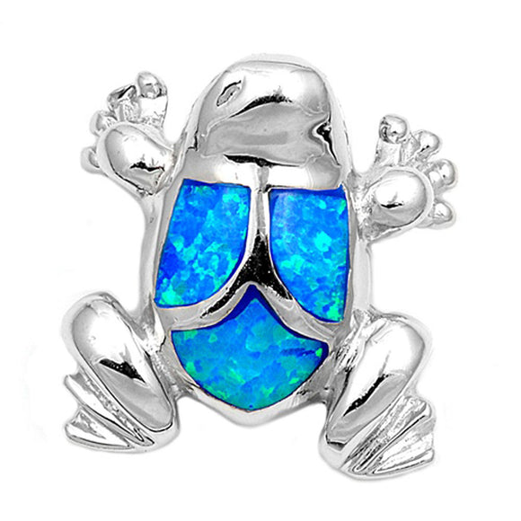 High Polish Dart Frog Pendant Blue Simulated Opal .925 Sterling Silver Charm