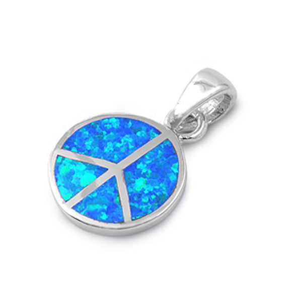 Mosaic Peace Sign Pendant Blue Simulated Opal .925 Sterling Silver Retro Charm