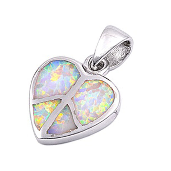 Sterling Silver Promise Mosaic Peace Sign Heart Pendant White Simulated Opal