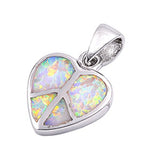 Sterling Silver Promise Mosaic Peace Sign Heart Pendant White Simulated Opal