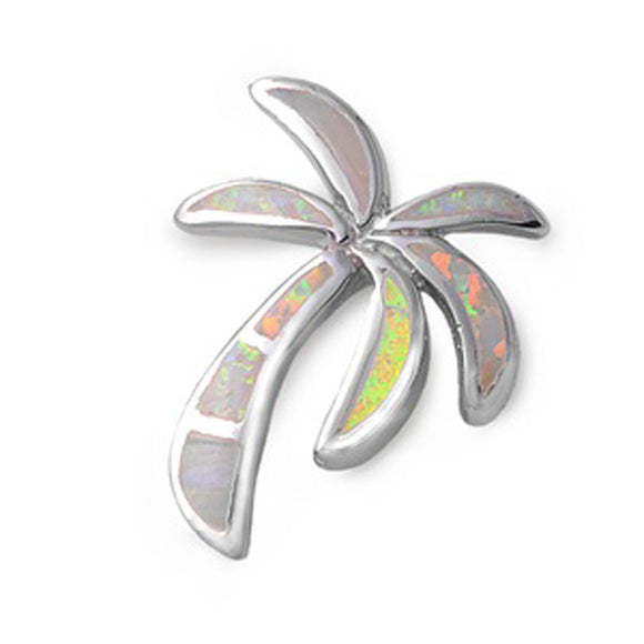 Whimsical Palm Tree Pendant White Simulated Opal .925 Sterling Silver Charm