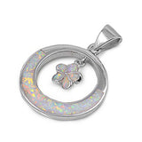 Dangling Plumeria Star Pendant White Simulated Opal .925 Sterling Silver Charm
