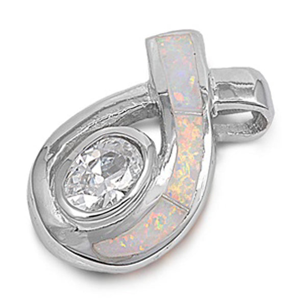 Overlap Loop Slider Pendant White Simulated Opal .925 Sterling Silver Charm