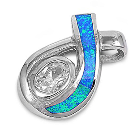 Knot Loop Slider Pendant Blue Simulated Opal .925 Sterling Silver Mosaic Charm