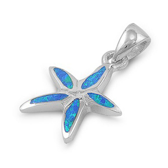 Simple Mosaic Starfish Pendant Blue Simulated Opal .925 Sterling Silver Charm