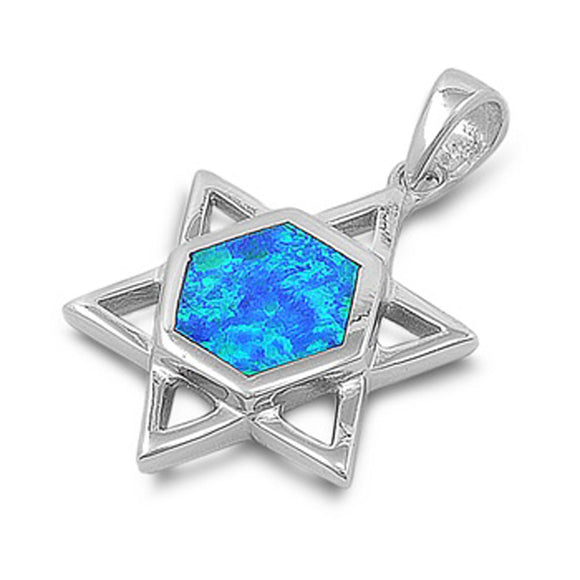 Mosaic Star of David Pendant Blue Simulated Opal .925 Sterling Silver Charm