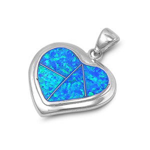 Electric Tiled Heart Pendant Blue Simulated Opal .925 Sterling Silver Sea Charm