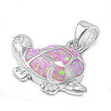 Cute Pet Turtle Pendant Pink Simulated Opal .925 Sterling Silver Mosaic Charm