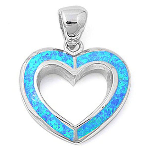 Simple Mosaic Heart Pendant Blue Simulated Opal .925 Sterling Silver Love Charm